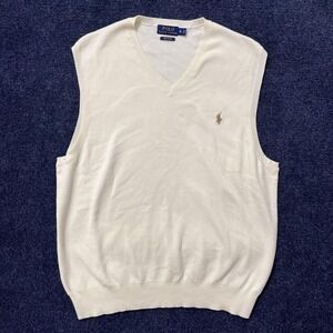 Polo Ralph Lauren Sweater Vest Mens XL White V Neck Pima Cotton Knit Pullover